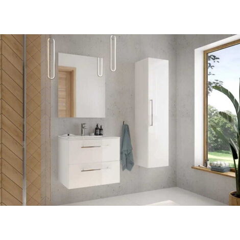 Meuble de salle de bains avec vasque suspendue 60 cm, blanc, fermeture amortie Pinia (1/5)
