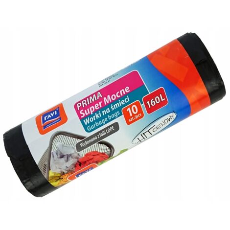Sacs poubelle noirs ultra résistants Prima LDPE 240L, lot de 10