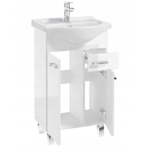 Meuble de salle de bains avec vasque sur pieds 85x50, blanc Mea avec robinetterie chromée allongée (1/5)