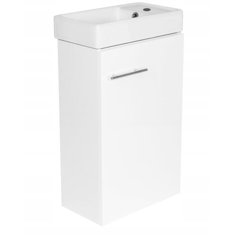 Meuble de salle de bain avec vasque intégrée 60 x 40 cm, blanc brillant, suspendu, petit modèle (1/5)