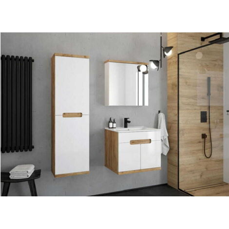 Armoire de toilette murale Ronda blanche brillante avec miroir, 60 x 60 cm (1/2)
