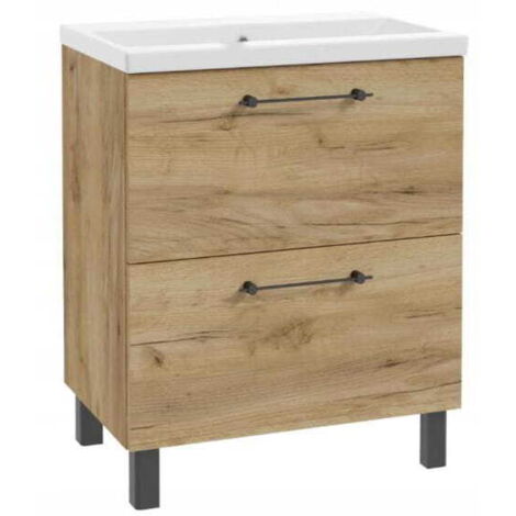 Meuble de salle de bains avec vasque, robinet et siphon 80x80cm, sur pied, Oak Craft Cassandra (1/5)