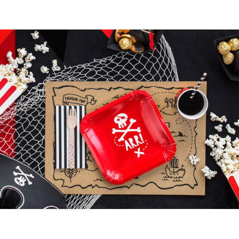 Assiettes pirates rouges 20x20cm 6 pièces. (1/5)