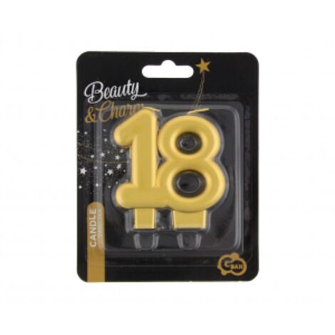 Bougie d'anniversaire chiffre 18, dorée métallisée, 8 cm (1/2)