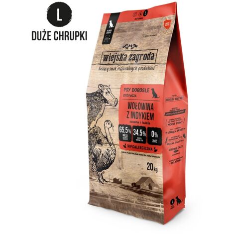 Croquettes Wiejska Zagroda au bœuf et à la dinde pour chiens de grandes races (L 20 kg) (1/2)
