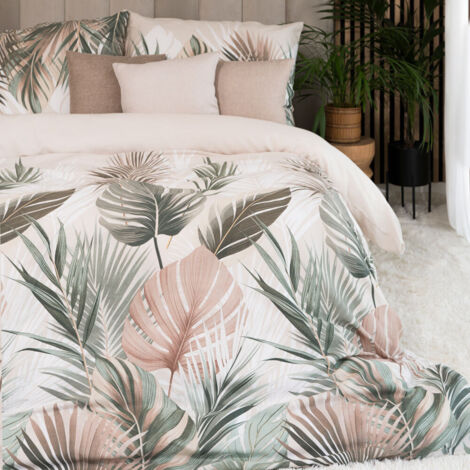Parure de lit Lush 220x200 cm - satin de coton, motif feuilles tropicales (1/5)