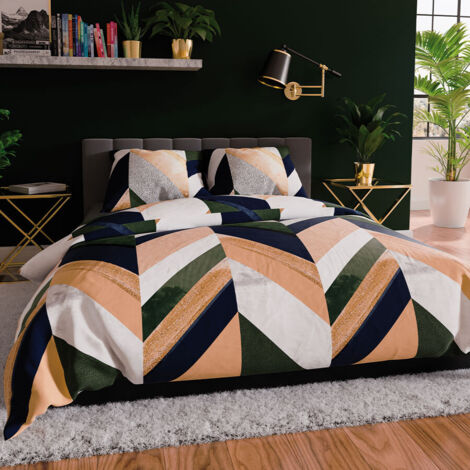 Parure de lit Triana 160x200 cm - coton satiné, motif géométrique de style moderne (1/4)