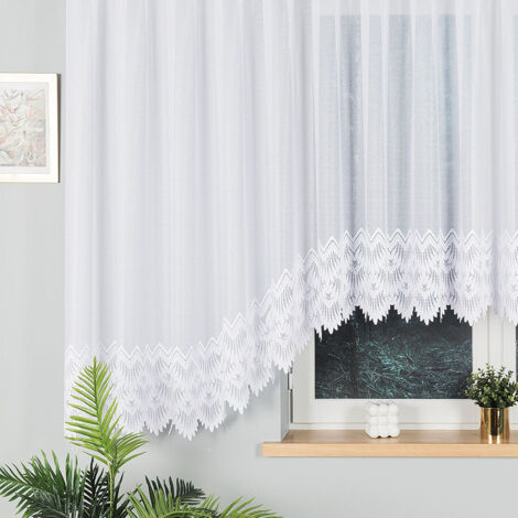 Rideau Felicja prêt à poser avec ourlet découpé, jacquard, blanc, à motif en bas, 600 x 160 cm (1/5)