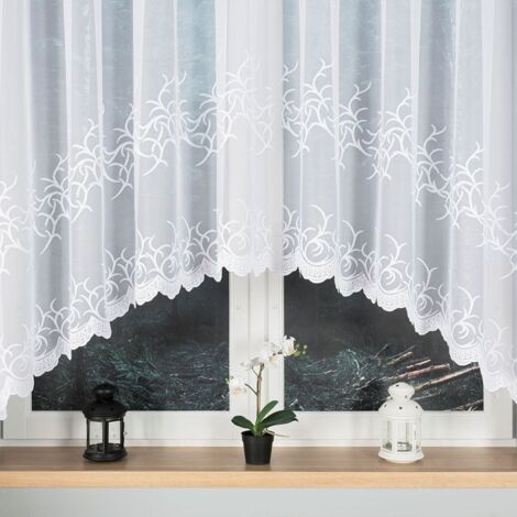 BAKARO - Rideau jacquard prêt à poser avec découpe en bas - 520x160 cm - blanc (1/5)