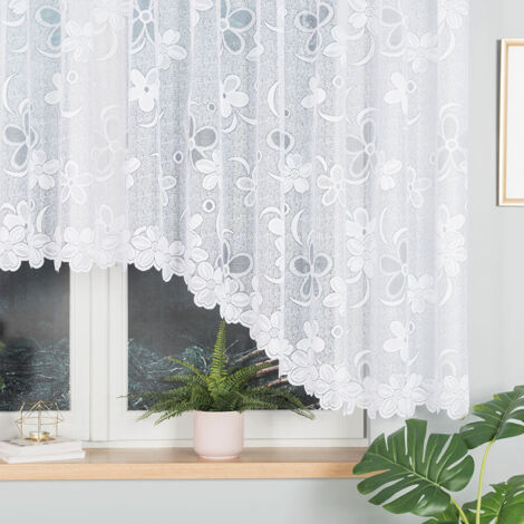 Rideau prêt à poser Renata avec ourlet découpé, jacquard, blanc, à motifs floraux, 400 x 150 cm (1/5)