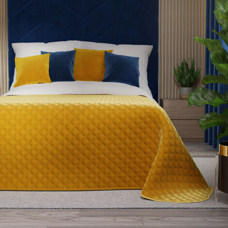 Couvre-lit Velvi en velours safran à motif géométrique 220x240 cm (1/5)