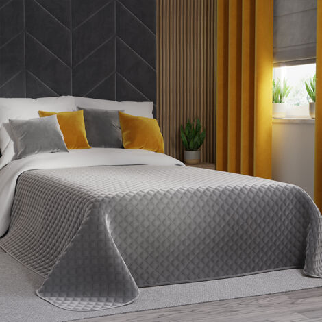 Couvre-lit Velvi 170x210cm - gris froid moderne à motif géométrique (1/5)