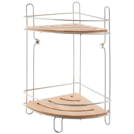 Étagère d'angle de salle de bain à 2 niveaux, en bambou, coloris bonja, chromée et brillante (1/2)