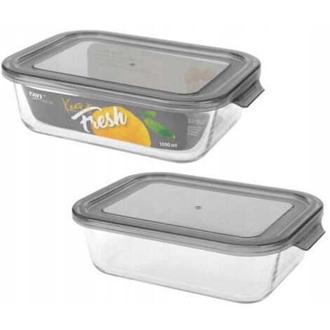 Récipient alimentaire rectangulaire en verre résistant à la chaleur avec couvercle, 1000 ml, gris, pour conserver la fraîcheur des aliments. (1/3)