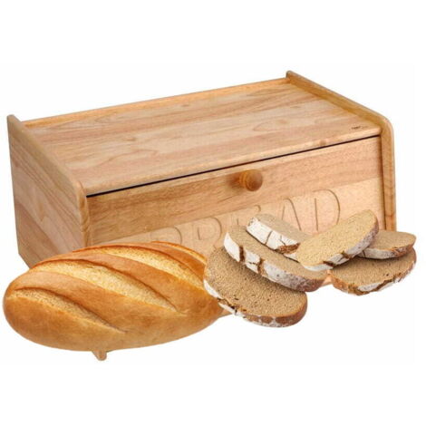 Boîte à pain, récipient en bois, caoutchouc, 39 x 24,5 x 18 cm, grand modèle (1/3)