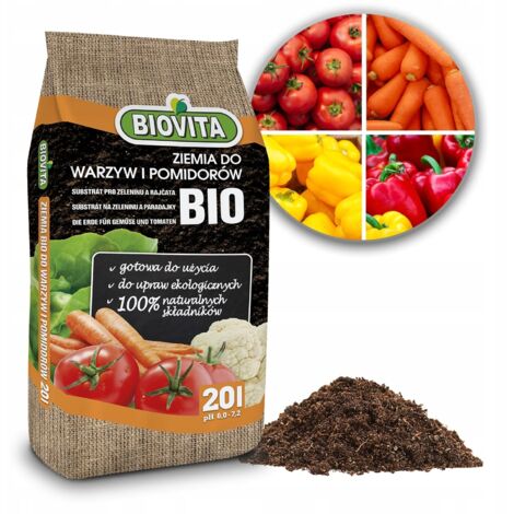 Terreau Biovita avec engrais organique pour légumes et tomates 20 L