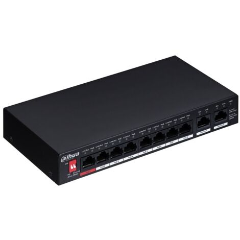 Commutateur réseau Dahua Technology PoE PFS3010-8ET-96-V2 Gigabit Ethernet non géré (10/100/1000) Power over Ethernet (PoE) Noir (1/5)