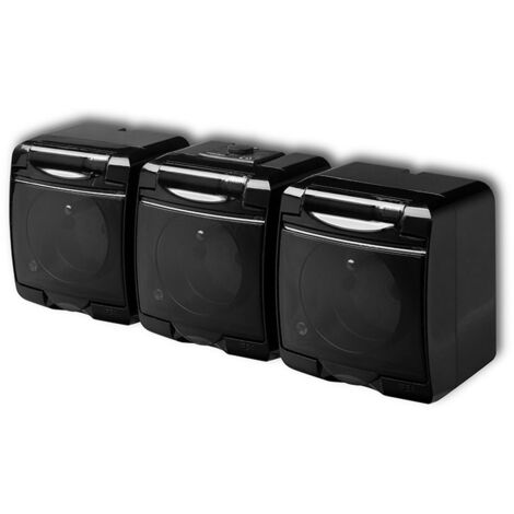 Prise triple junior avec mise à la terre 3x(2P+Z) (cache-fumée sans obturateur) noire 12GHE-3d (1/2)