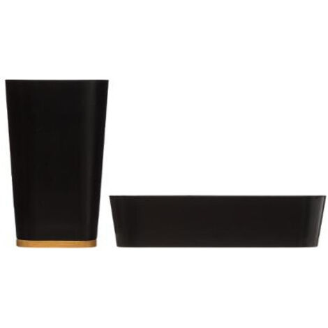 Porte savon et gobelet - 2 Accessoires SDB - Noir et bambou - Noir - (1/2)