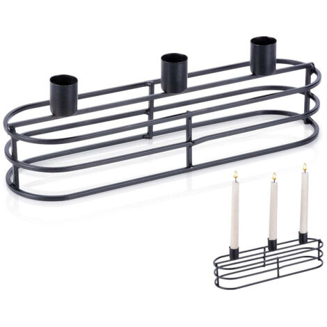 Bougeoir en métal noir pour 3 bougies 29,5 x 8,5 x 9,5 cm (1/5)