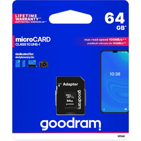Carte mémoire microSD UHS-I Goodram de 64 Go avec adaptateur (1/2)