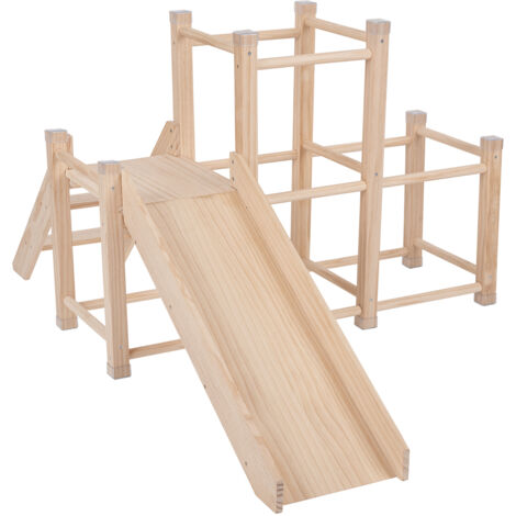 KiddyMoon Aire De Jeux Avec Toboggan En Bois Pour Enfants Jouet Montessori Rampe Cadre D'escalade Pour Bébés En Bas Âge Ensemble D'activités, Beige (1/5)
