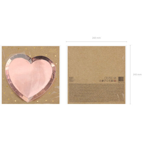 Assiettes en papier en forme de cœur PartyDeco, or rose, 21 x 19 cm / 6 pièces (1/4)