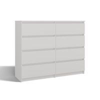 Commode moderne 8 tiroirs 120x40x97 cm – Corps en panneaux de particules laminés – Façades sans poignées – Finition blanche