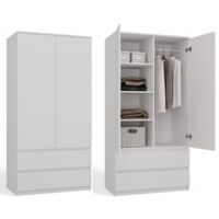 Armoire penderie SS-90 blanche – Dimensions 90x50x180 cm – Panneaux stratifiés résistants aux rayures – Porte sans poignée