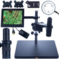 Microscope numérique Rosfix Earth Pro MCEP-0.5X + écran 8 pouces + support de microscope numérique 200 mm + éclairage de microscope réglable à 56 LED