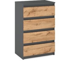 Commode 60 cm en chêne gris Wotan – Meuble TV avec 4 tiroirs – Largeur 60 cm – Hauteur 92,5 cm – Design moderne et fonctionnel