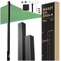 Mât pour voile d'ombrage noir – Hauteur réglable 225-235 cm – Installation sans fondation – Construction en acier anticorrosion