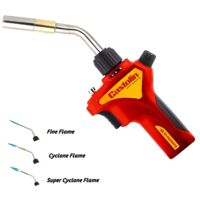 Castolin – Chalumeau soudeur à flamme bi-gaz – 3 types de brûleurs : Super Cyklone, Cyklone, flamme fine – Température jusqu'à 2100 °C – Pour travaux de soudure et de chauffage