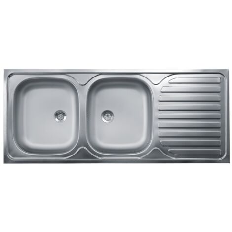 Lavello cucina due vasche con gocciolatoio dx acciaio da appoggio 50x120 cm(N127DX) EFFEZ