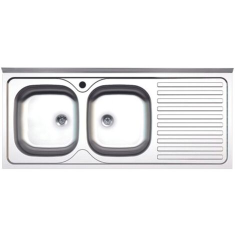 Lavello cucina due vasche con gocciolatoio dx acciaio da appoggio 50x120 cm(N127DX) (1/8)