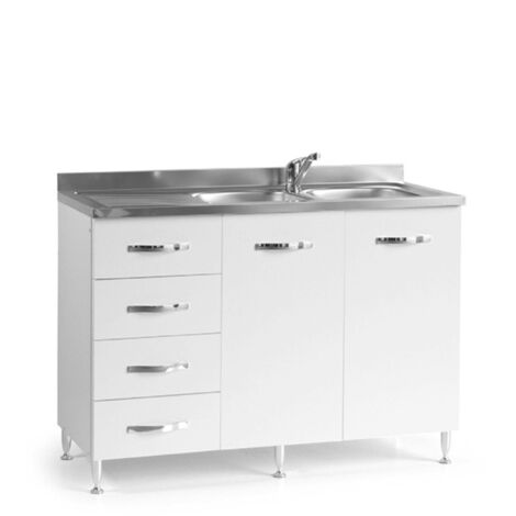 Sottolavello per cucina Bianco Frassinato 2 ante c-cassettiera SX Cm 120x50xH 85