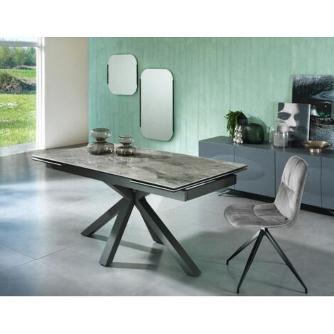 Tavolo Allungabile da 160cm a 240cm moderno Top in Ceramica su Vetro Temperato Marmo Antracite