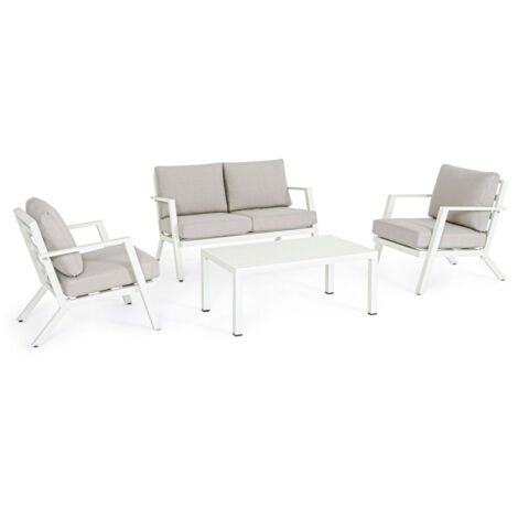 Set da esterno 4 pz Salotto con cuscini Harley bianco (1/10)