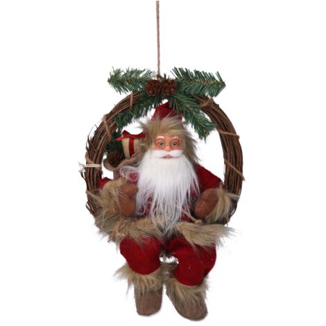 Babbo natale tessuto su ghirlanda marrone rosso cm23,5x13,5h30 (1/3)