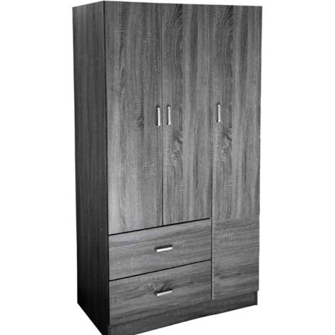 (2c) Armadio camera grigio tre ante con due cassetti cm 90 x 42 x 180 h (1/4)