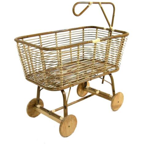 Culla per bambini in giunco con ruote in legno 97x57xh.43-79 cm (1/5)