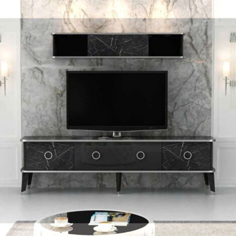 (3c)Porta tv con pensile Bientv 180 effetto marmo nero particolari argento(BIENTV) EFFEZ (1/5)