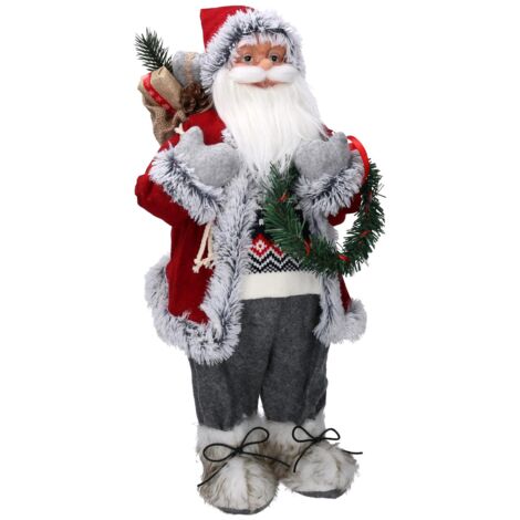 Babbo natale tessuto con regali e ghirlanda grigio rosso cm30x17,5h65 (1/3)
