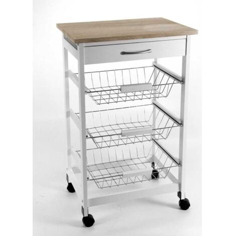 CARRELLO PORTA FRUTTA IN LEGNO 47 X 37 X 76 CM BIANCO E ROVERE SBIANCATO (1/3)