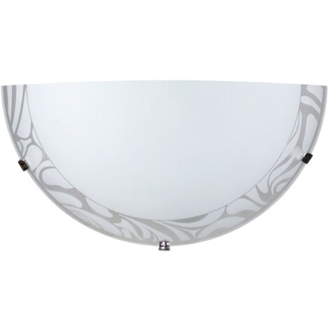 Elegante Applique Cromo con Vetro Decorato e Lastra Bianco, dotata di Ganci per l'installazione, adatta a contenere una lampadina E27. (1/5)