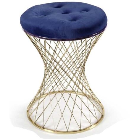 2x Sgabello trendy blu con struttura oro cm 35 x 47 h
