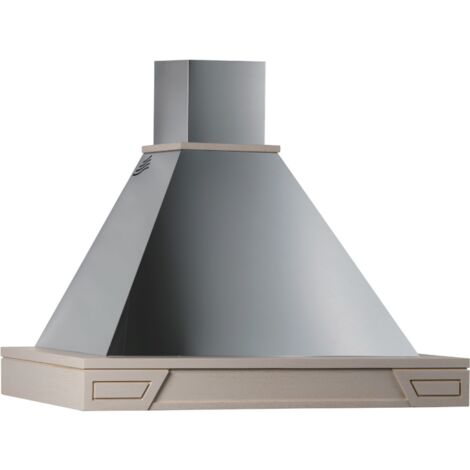 Cappa aspirante GINEVRA in acciaio inox silver e cornice in legno intarsio BIANCO cm 90