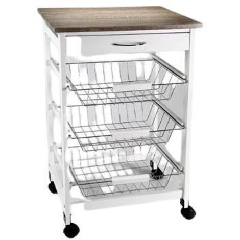 CARRELLO DA CUCINA 47X37X76 CM COLORE BIANCO E TOP LEGNO (1/2)