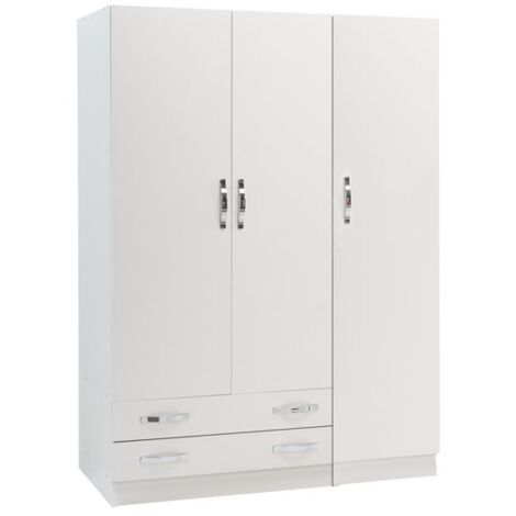 Argonauta – Armadio 3 ante con cassettiera bianco frassinato 135x52x210 cm – 2 cassetti con guide metalliche – Maniglie cromate (1/5)