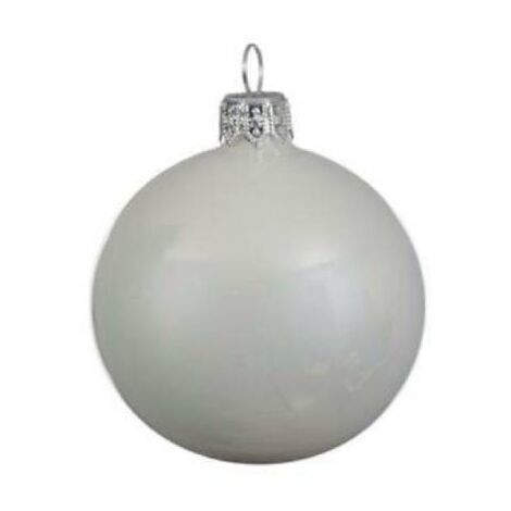Box Da 6 Decoro Albero Natale Vetro Pallina Bianco Neve Lucido Cm 6